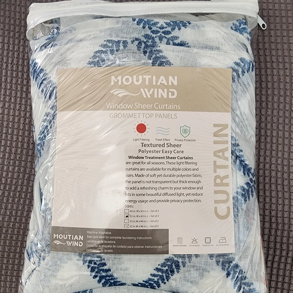 Blue Textured Sheer Curtains